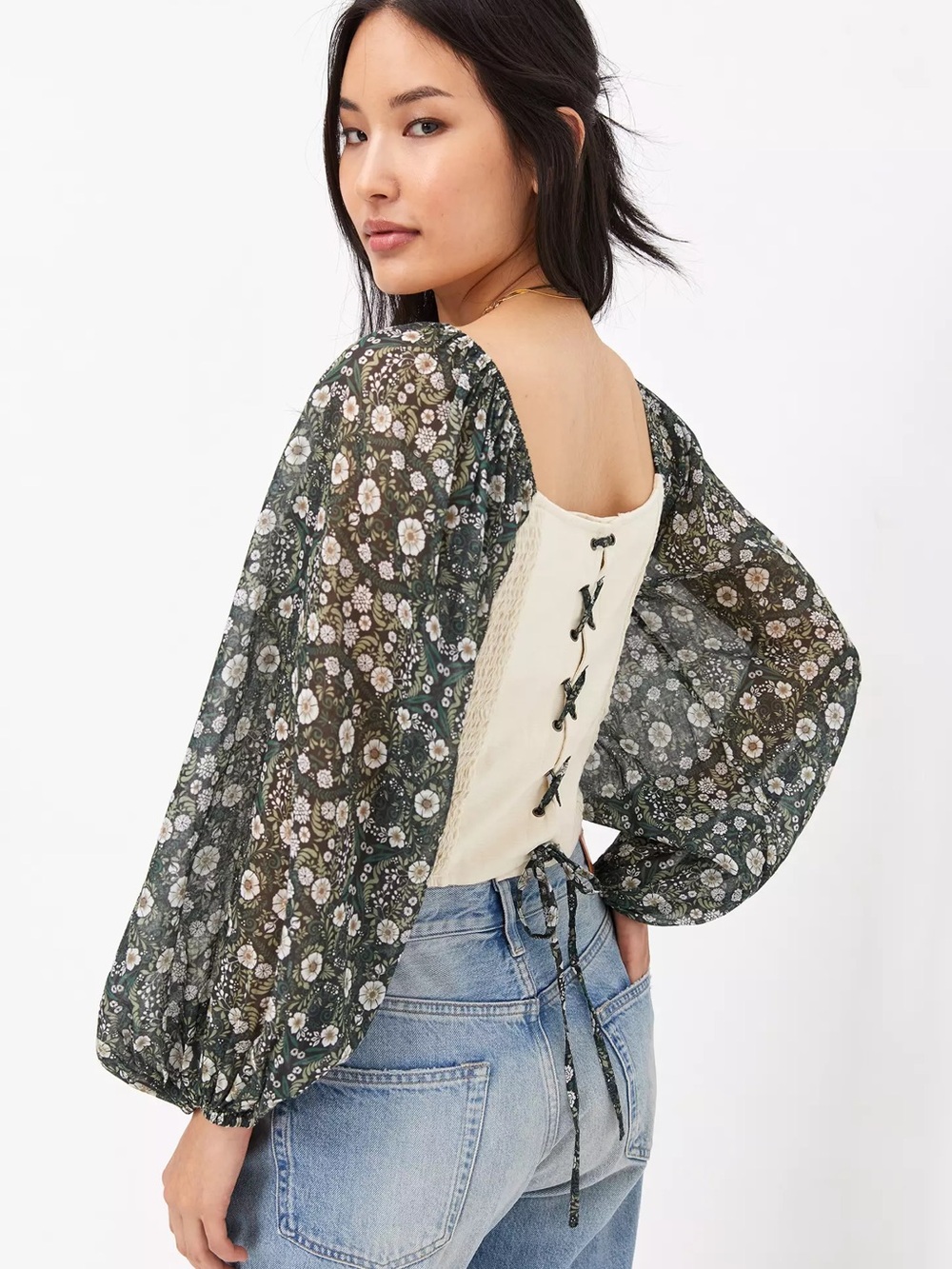 Anthropologie x Forever That Girl Smoked  FloralBalloon-Sleeve Lace Top | Size L - Picture 3 of 16